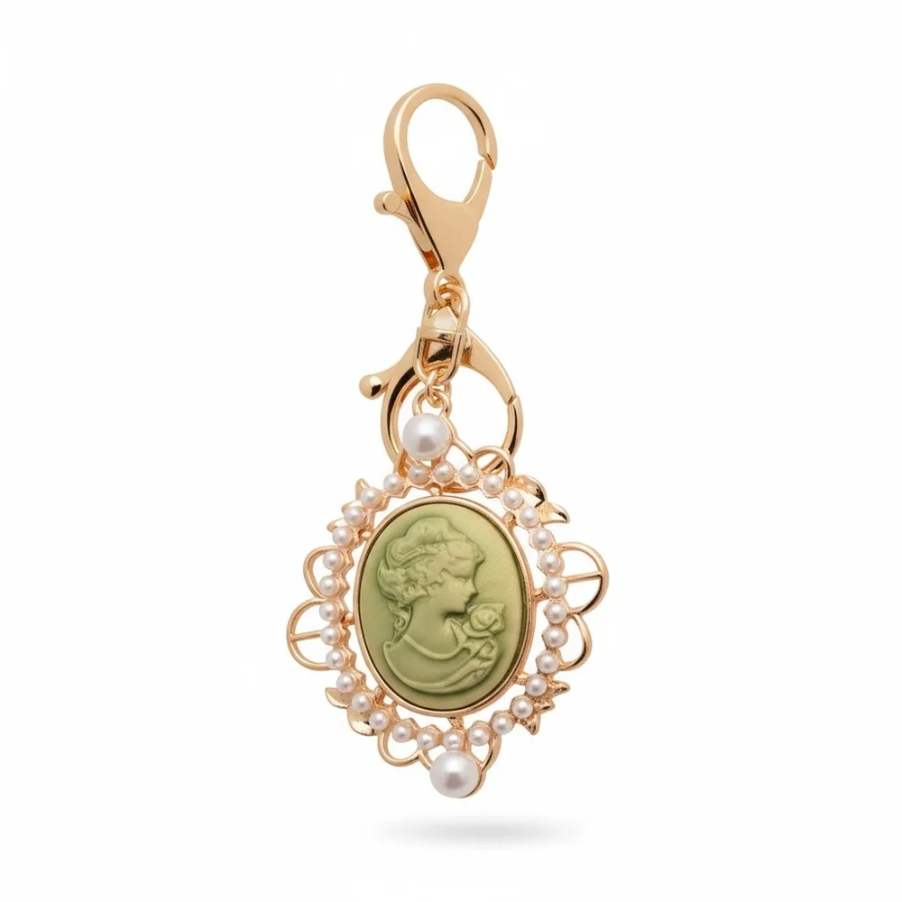 Gold Cameo Pearl Keychain - Available‎ In Six Colors